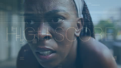 High Score Text Overlay on Intense Runner Portrait