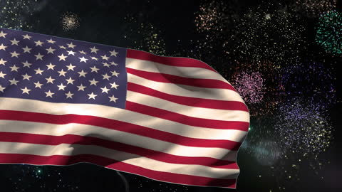 United States Flag with Vibrant Fireworks Display