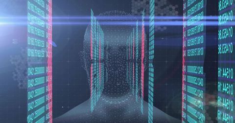 Futuristic Streaming Data Tunnel Revealing Digital Network Visualization with Neon Grid