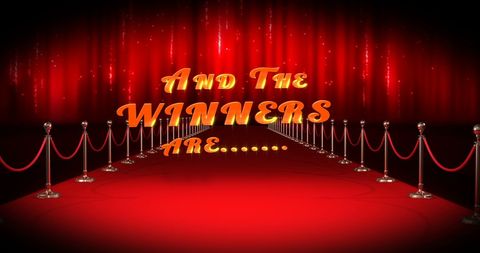 Red carpet event announcement stage with winning text