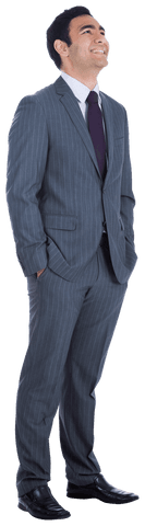 Happy Biracial Businessman in Pinstripe Suit on Transparent Background