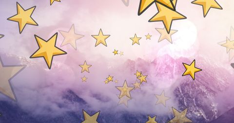 Christmas Stars Falling Over Majestic Mountain Landscape