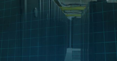 blue digital grid overlay on server room rows - Download Free Stock Images Pikwizard.com