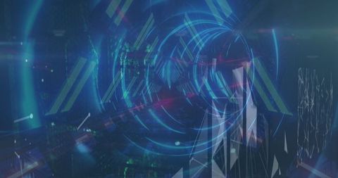 Futuristic data tunnel with abstract digital light effects