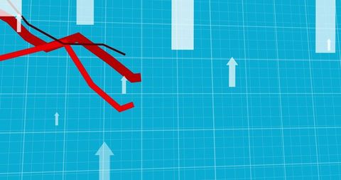 Dynamic graph with red lines and upward arrows on blue grid