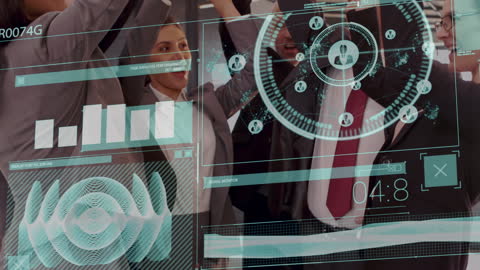 Diverse Business Team with Digital Data Interface Hologram