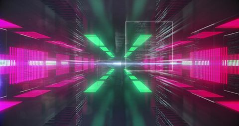 Neon Tunnel with Digital Data Flow and Interface Graphics - Download Free Stock Images Pikwizard.com
