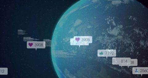 Futuristic Digital Earth with Technology Notifications