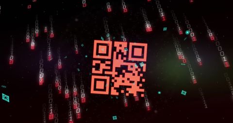 Floating Textured QR Code Amidst Digital Binary Rain - Download Free Stock Images Pikwizard.com