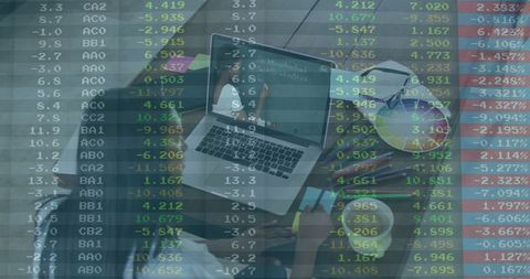 Financial Analytics Team Collaborating with Technology at Workspace