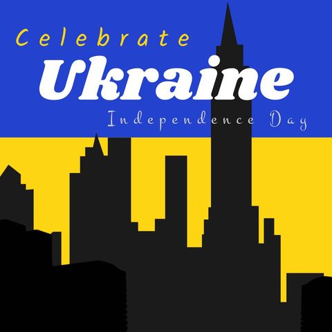 Celebrate Ukraine Independence Day Skyline Silhouette Illustration