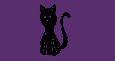 Stylized black cat illustration on purple background