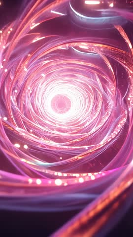 Vertical Neon Vortex Tunnel Flythrough Revealing Glowing Orb Start Sequence