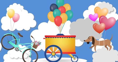 Colorful Balloons Floating Above Bright Cloudy Sky