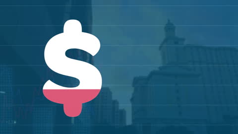 Animated Dollar Symbol with Financial Graph and Cityscape