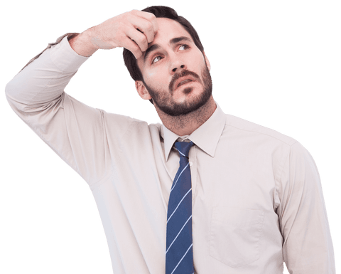 Pensive Businessman Holding Head on White Background