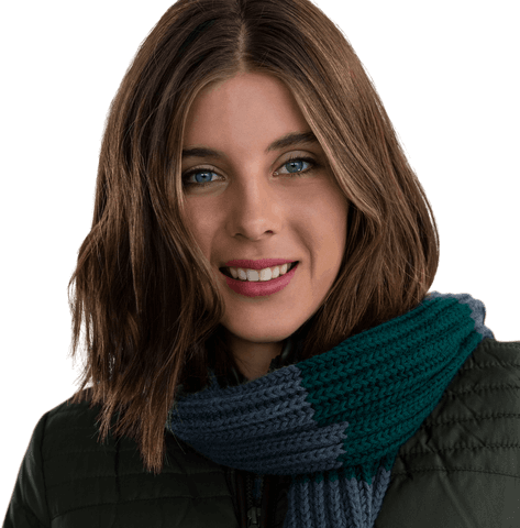 Transparent Smiling Woman in Winter Scarf