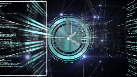 Futuristic Digital Clock with Data Processing Concept
