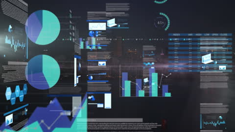 Futuristic Data Visualizations Overlaying Night Cityscape