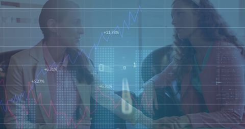 Business Professionals Discussing Financial Data with Digital Graph Overlay - Download Free Stock Images Pikwizard.com