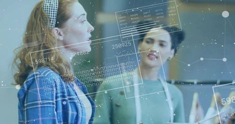 Retail team using augmented reality analytics to visualize sales data and customer trends