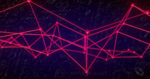 Digital network connections with chemical formulas on black background