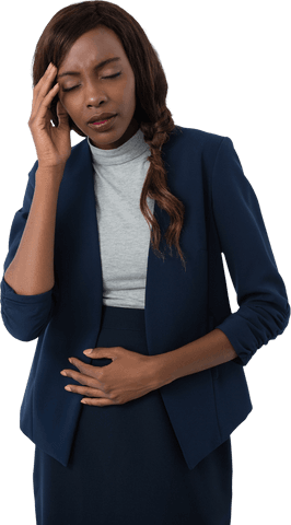 Businesswoman with Headache and Stomach Pain, Transparent Background