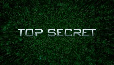 Top secret cyber data tunnel with binary streams and futuristic metallic text