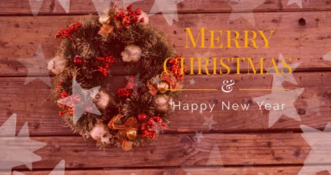 Festive Christmas Wreath with Merry Christmas and Happy New Year Text
