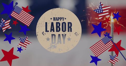 Happy Labor Day Celebration with American Flags and Stars - Download Free Stock Images Pikwizard.com