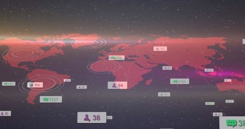 Futuristic world map with data analytics visualization