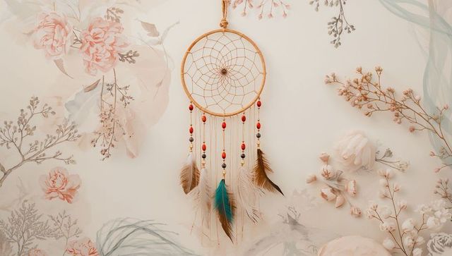Bohemian dreamcatcher with floral watercolor background