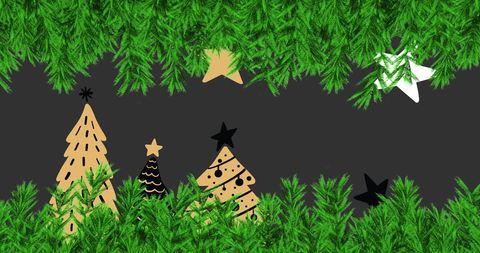 Christmas Fir Tree Branches and Festive Tree Silhouettes