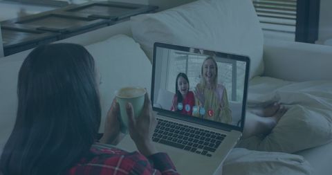 Woman Video Calling Family with Digital Security Icons - Download Free Stock Images Pikwizard.com