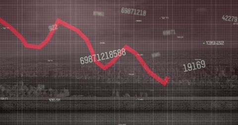 Declining Financial Chart Displayed Over Urban Cityscape - Download Free Stock Images Pikwizard.com