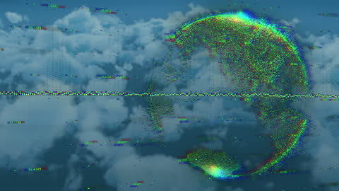 Digital Globe with Financial Data Overlaying Clouds