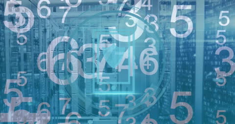 Digital Data Processing with Animated Tablet Icon Over Server Racks