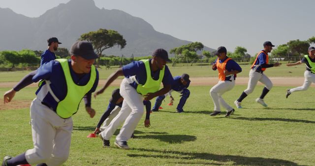 Baseball Team Practicing Drills Outdoors Against Mountain Background - Download Free Stock Images Pikwizard.com