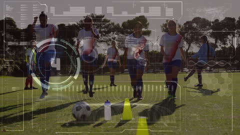 Football Players with Futuristic Data Overlay on Field