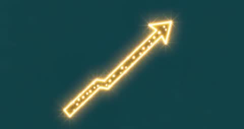 Glowing Golden Particles Form Dynamic Arrow on Teal Background