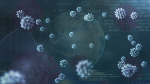 Animated Viruses and Globe with Digital Data Overlay