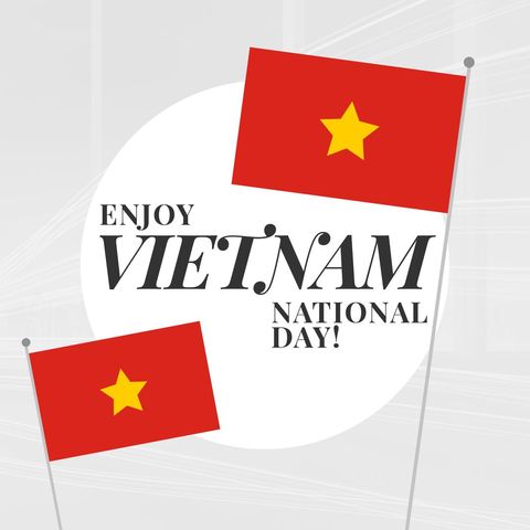 Vietnam national day celebration with flags and text