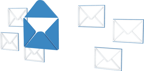 Transparent email icons floating on white background