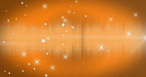 Shimmering orange star sparkles floating across soft light band gradient background