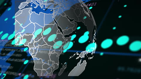 Data Processing Animation Over Globe on Black Background