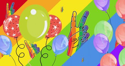Vibrant Rainbow Peace Sign with Colorful Balloons for LGBTQ Pride