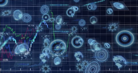 Abstract Digital Data Processing on Dark Grid Background