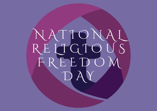 National religious freedom day text with cross shape in circle against purple background. text, christianity, communication, god and religion concept.
