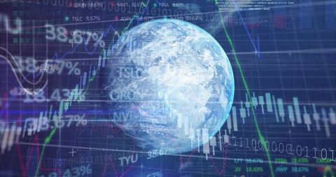Globe Hovering Over Digital Financial Charts Showing Global Market Analytics