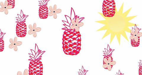 Bright Summer Pattern with Pineapples and Flowers